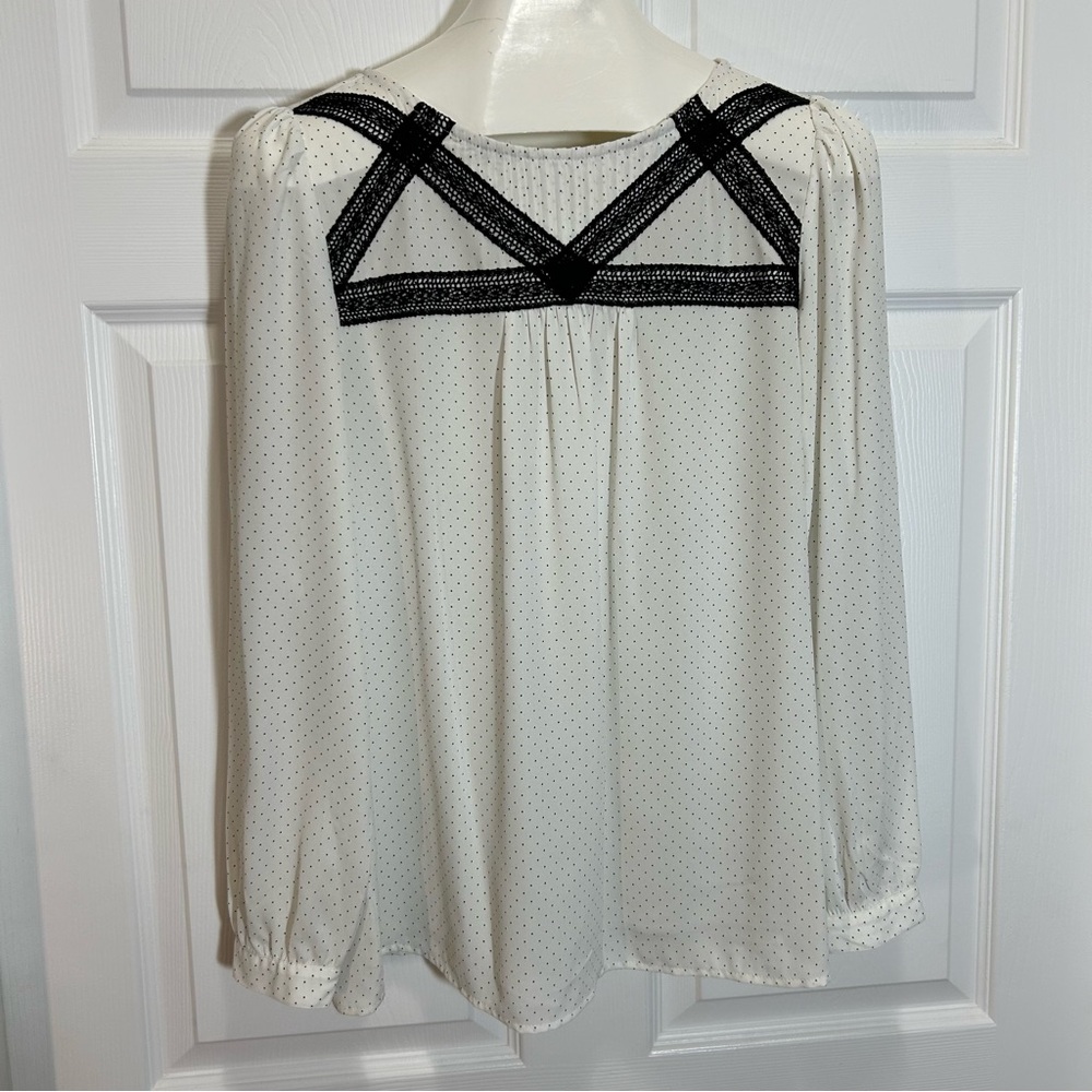 LOFT Cream Blouse with Black Lace Accents - Picture 1 of 7